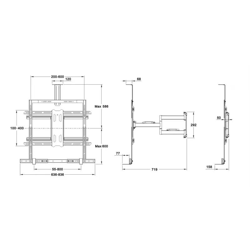 Multibrackets M Universal Flexarm Pro 60 kg Sound & Camera 60 kg ietilpība 55-85 collas