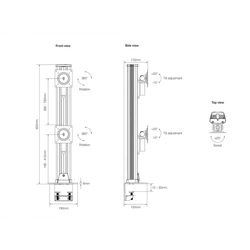Multibrackets M VESA Deskmount HD Dual Vertical Widescreen 32 collas - 50 collas skava/skrūvējams cauri
