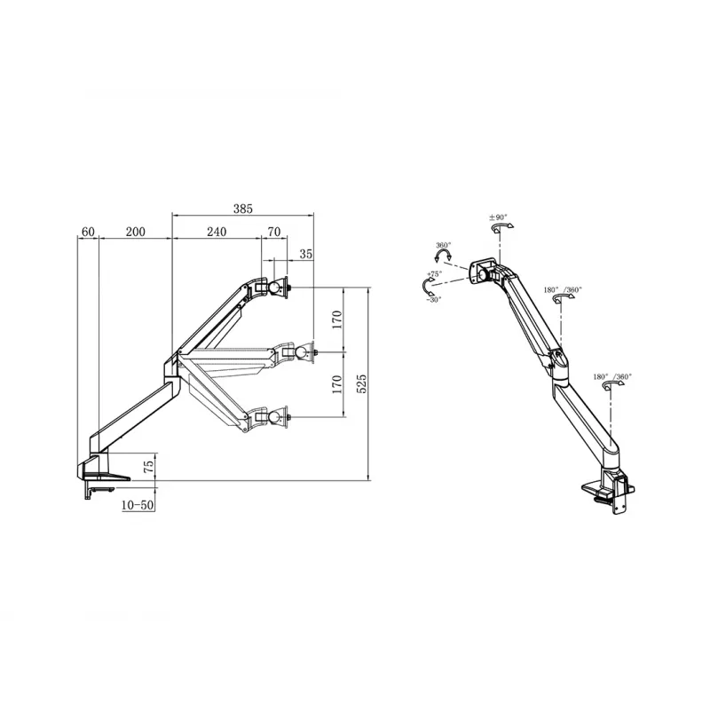 Multibrackets M Gaslift svira Samsung G9 Single Melns 20 kg Skavas stiprinājums