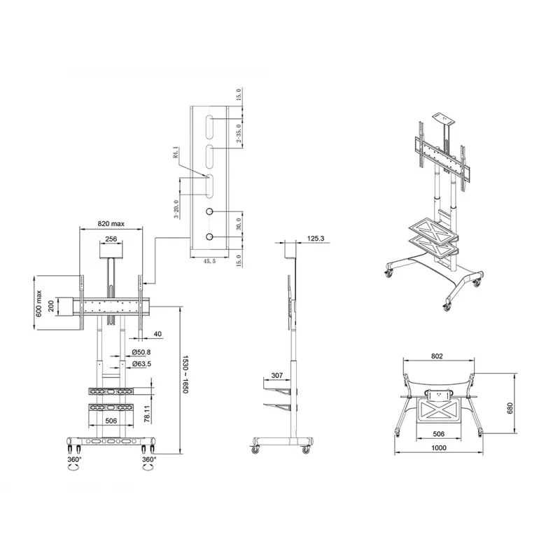 Grīdas statīvs displejiem MULTIBRACKETS M Public Basic 180 Plus — piemērots 55 collu–80 collu, maks. 90 kg, VESA 200x200–600x400, melns
