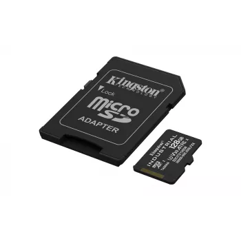 MicroSDXC zibatmiņas karte Kingston 128GB Industrial C10 A1 pSLC UHS-I, 100 MB/s lasīšana, 80 MB/s rakstīšana, V30/U3, melna + SD adapteris