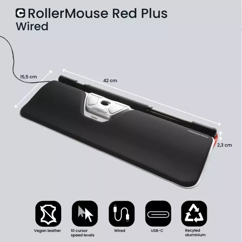 Contour Design Rollerpele Red Plus vadu ergonomiskā pele USB-C 2800 DPI
