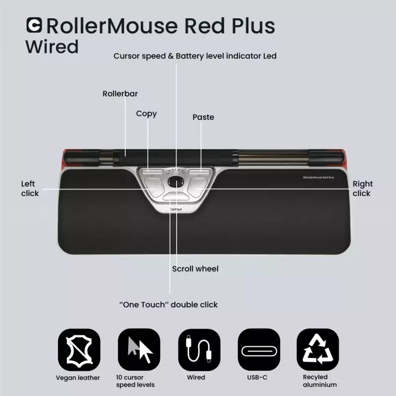 Contour Design Rollerpele Red Plus vadu ergonomiskā pele USB-C 2800 DPI