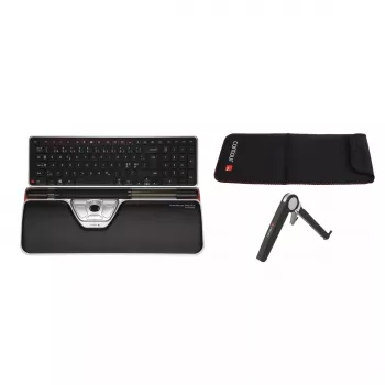 Contour Rollerpele Red Plus WL Travel Kit — bezvadu RF, pilna izmēra tastatūras formas faktors, melns, komplektā pele un plaukstas balsts