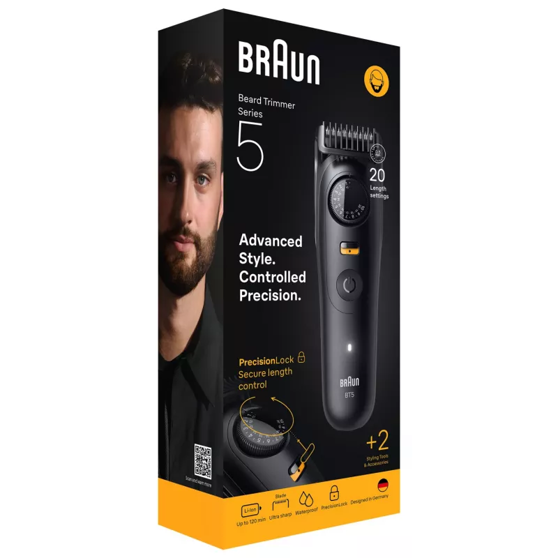 Braun BeardTrimmer 5 BT5500 bārdas trimmeris Baterija 20 2 cm Mitrā un sausā lietošana Melns