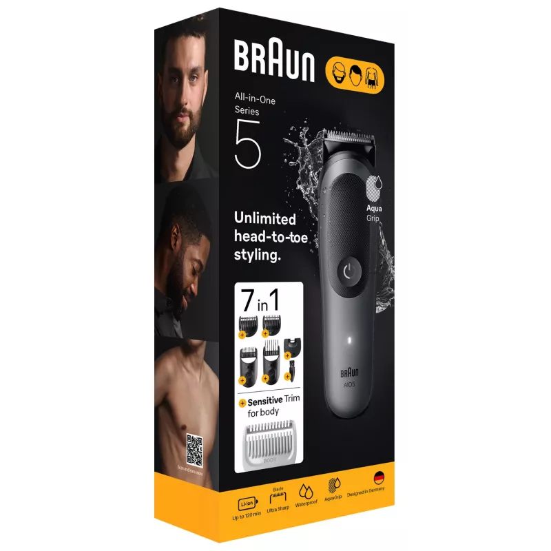 Braun AIO5520 matu trimmeris/frizieris Melns, pelēks 14 Lithium-Ion (Li-Ion)