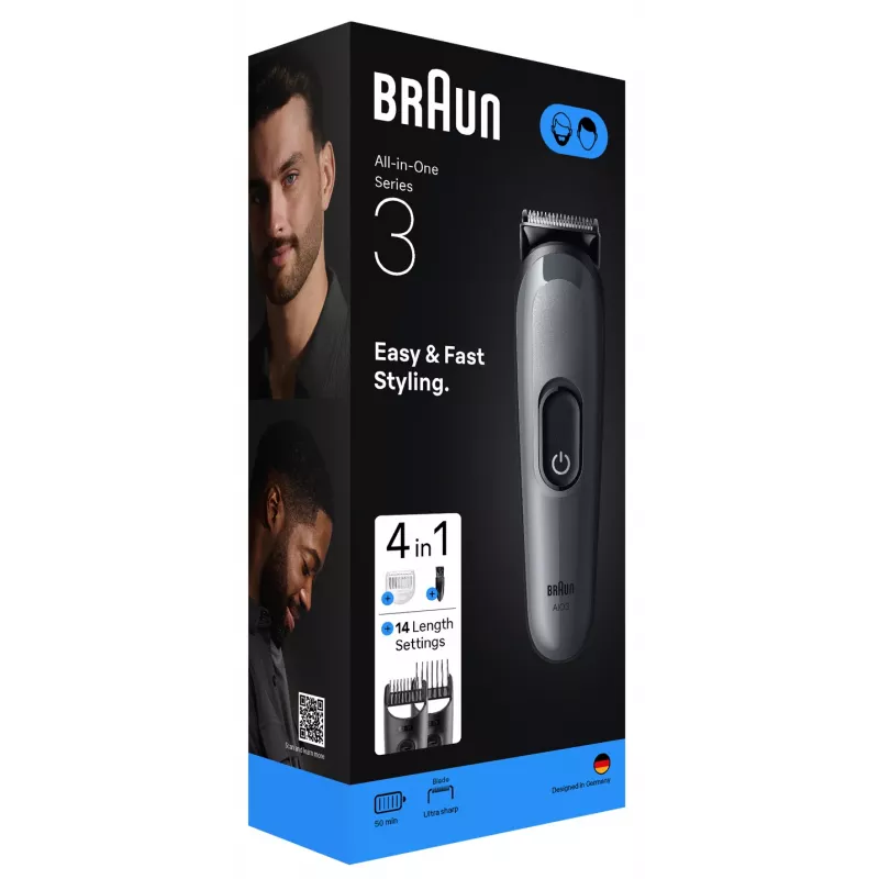 Braun AIO3500 matu trimmeris/klippers melns, pelēks 14 niķeļa-metāla hidrīda (NiMH)