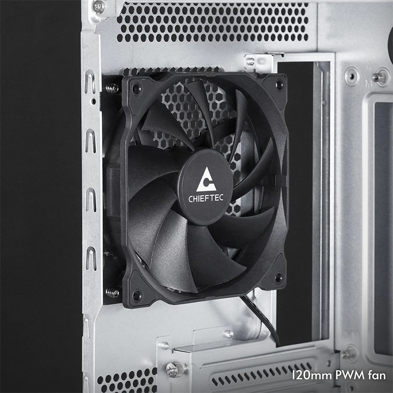 Datora korpuss CHIEFTEC BW-01B-OP Midi Tower ATX/ITX, balsta 6×3,5 collu + 4×2,5 collu, 2×5,25 collu, aizmugurē 1×120 mm, SGCC, melns, 200×510×465 mm