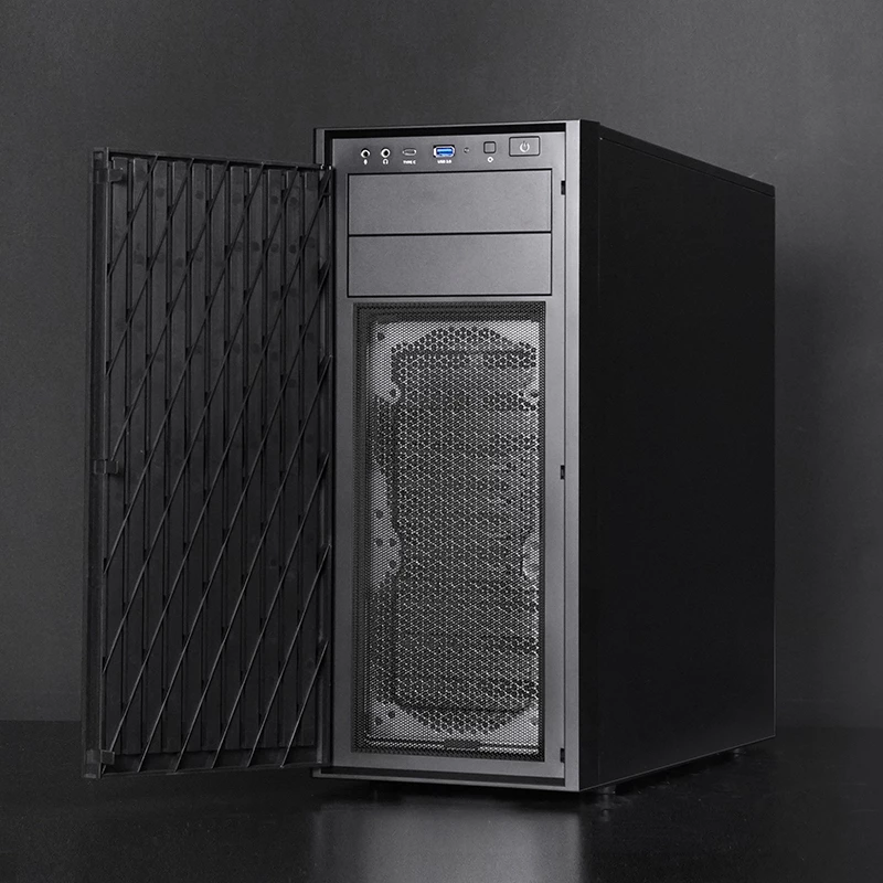 Datora korpuss CHIEFTEC BW-01B-OP Midi Tower ATX/ITX, balsta 6×3,5 collu + 4×2,5 collu, 2×5,25 collu, aizmugurē 1×120 mm, SGCC, melns, 200×510×465 mm