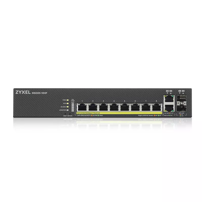 Zyxel GS2220-10HP-EU0101F tīkla komutators Pārvaldāms L2 Gigabit Ethernet (10/100/1000) Power over Ethernet (PoE) Melns