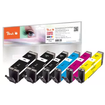 Peach PI100-379 tintes kasetne 6 gab. Saderīga Augstas (XL) ietilpības Melna, Ciāna, fuksīna, Dzeltena