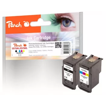 Peach Multi komplekts saderīgs ar Canon PG-575XL, CL-576XL, augstas (XL) ietilpības, melns, fuksīnsarkans, dzeltens, ciāna, 16 ml, 14 ml, 2 gab., vairāku komplekts