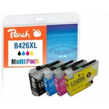 Peach PI500-395 tintes kasetne 4 gab. Saderīga Augstas (XL) ietilpības Melna, Ciāna, fuksīna, Dzeltena