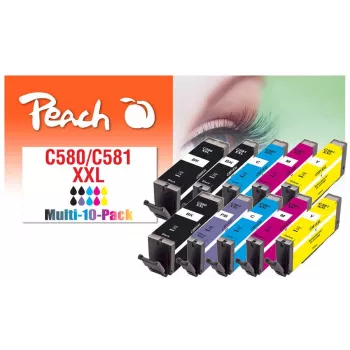 Peach PI100-437 tintes kasetne 10 gab. Saderīga Extra (Super) High Yield melna, ciāna, fuksīna, fotozilā, dzeltena