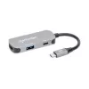 Manhattan USB-C dokstacija/sadalītājs, porti (x3): HDMI, USB-A un USB-C, ar strāvas padevi (PD) 100 W — nepieciešams ārējs USB-C lādētājs (nav iekļauts). USB barošana (nav nepieciešams ārējs barošanas avots), kad PD netiek izmantota, alumīnijs