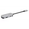 Manhattan USB-C dokstacija/sadalītājs, porti (x3): HDMI, USB-A un USB-C, ar strāvas padevi (PD) 100 W — nepieciešams ārējs USB-C lādētājs (nav iekļauts). USB barošana (nav nepieciešams ārējs barošanas avots), kad PD netiek izmantota, alumīnijs