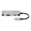 Manhattan USB-C dokstacija/sadalītājs, porti (x3): HDMI, USB-A un USB-C, ar strāvas padevi (PD) 100 W — nepieciešams ārējs USB-C lādētājs (nav iekļauts). USB barošana (nav nepieciešams ārējs barošanas avots), kad PD netiek izmantota, alumīnijs