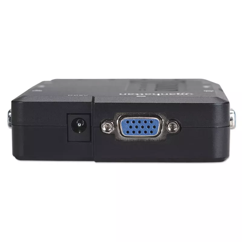 Manhattan KVM Switch Compact 4-Port, 4x USB-A, Cables included, Audio Support, Control 4x computers from one pc/pele/screen, Melns, Lifetime Warranty, Boxed