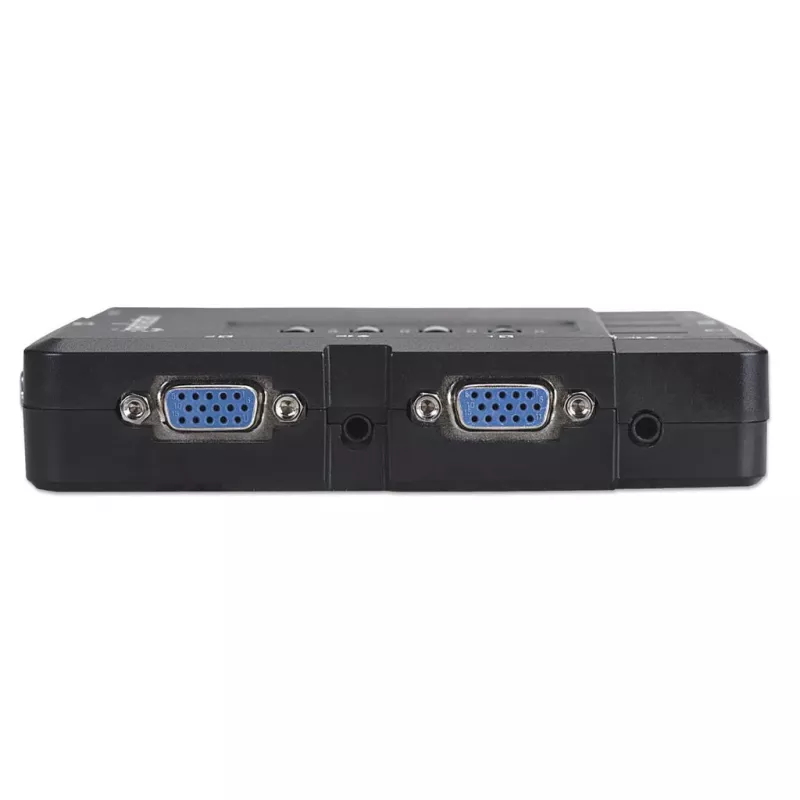 Manhattan KVM Switch Compact 4-Port, 4x USB-A, Cables included, Audio Support, Control 4x computers from one pc/pele/screen, Melns, Lifetime Warranty, Boxed