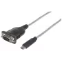 Manhattan USB-C uz Serial pārveidotājs, vīrišķais–vīrišķais, USB-C uz Serial/RS232/COM/DB9 pieslēgvietu, Prolific PL-2303RA mikroshēma, kabelis 45 cm, sudrabains/melns, polietilēna maisiņš