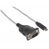 Manhattan USB-C uz Serial pārveidotājs, vīrišķais–vīrišķais, USB-C uz Serial/RS232/COM/DB9 pieslēgvietu, Prolific PL-2303RA mikroshēma, kabelis 45 cm, sudrabains/melns, polietilēna maisiņš