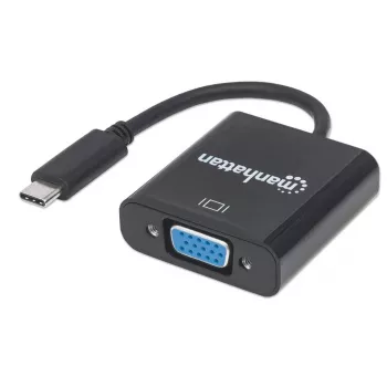 Manhattan USB-C uz VGA pārveidotāja kabelis, 1080p@60Hz, melns, 8cm, vīrišķais uz sievišķo, mūža garantija, līdzvērtīgs CDP2HD