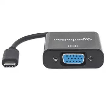 Manhattan USB-C uz VGA pārveidotāja kabelis, 1080p@60Hz, melns, 8cm, vīrišķais uz sievišķo, mūža garantija, līdzvērtīgs CDP2HD