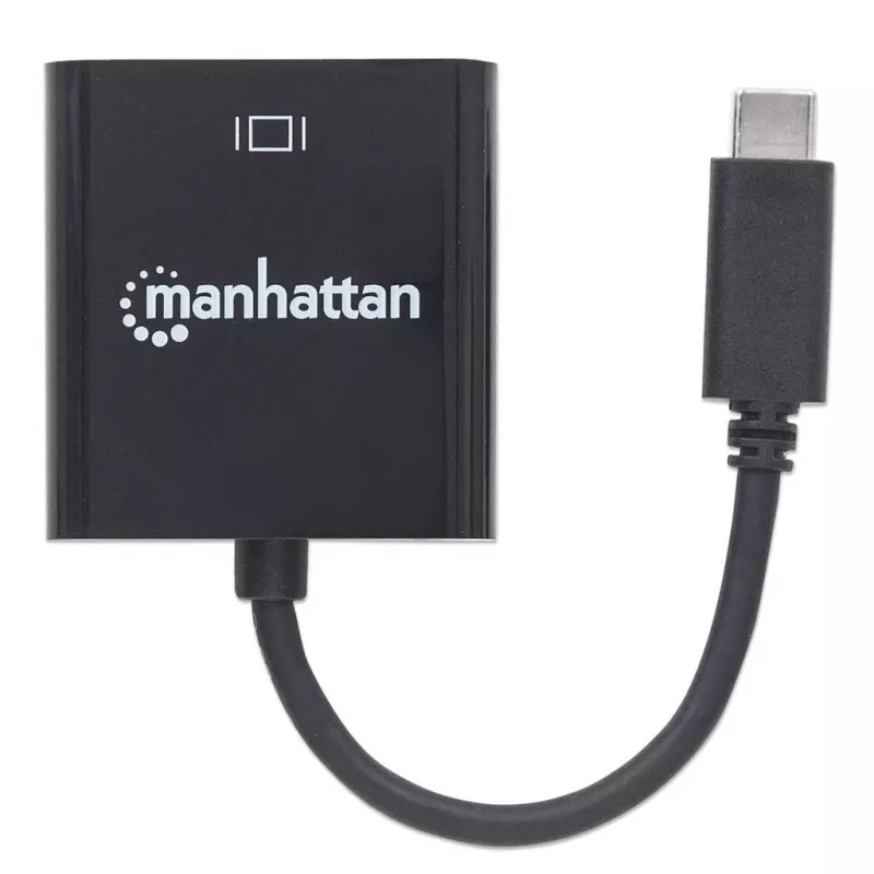 Manhattan USB-C uz VGA pārveidotāja kabelis, 1080p@60Hz, melns, 8cm, vīrišķais uz sievišķo, mūža garantija, līdzvērtīgs CDP2HD