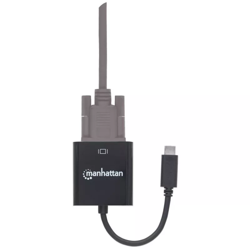 Manhattan USB-C uz VGA pārveidotāja kabelis, 1080p@60Hz, melns, 8cm, vīrišķais uz sievišķo, mūža garantija, līdzvērtīgs CDP2HD