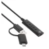 Manhattan USB-C & USB-A uz 3,5 mm stereo audio aux adaptera kabelis, 2-in-1, vīrišķais uz sievišķo, kabelis 1 m, atbalsta austiņu mikrofona un audio funkcijas, CTIA standarts, skaļuma un skaņas izslēgšanas vadība, melns