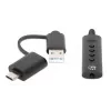 Manhattan USB-C & USB-A uz 3,5 mm stereo audio aux adaptera kabelis, 2-in-1, vīrišķais uz sievišķo, kabelis 1 m, atbalsta austiņu mikrofona un audio funkcijas, CTIA standarts, skaļuma un skaņas izslēgšanas vadība, melns