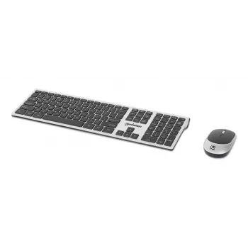Manhattan One Single USB-A Nano Receiver for Both, Full-Size Wireless tastatūra, Ambidextrous Optical pele ar Three Buttons and Scroll Wheel, 1200 dpi, Silver/Melns