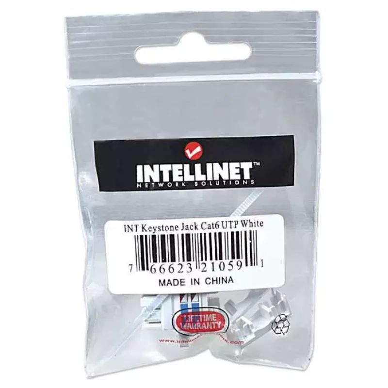 Intellinet Keystone ligzda, Cat6, UTP, Punch-down, balta, plakana, balta, RJ-45, sievišķā, 22/26, Cat6