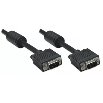 Manhattan VGA monitora kabelis (ar ferīta serdeņiem), 10 m, melns, vīr.-vīr., HD15, kabelis ar augstāku SVGA specifikāciju (pilnībā saderīgs), ekranējums ar ferīta serdeņiem palīdz samazināt EMI traucējumus, uzlabojot video pārraidi, mūža garantija