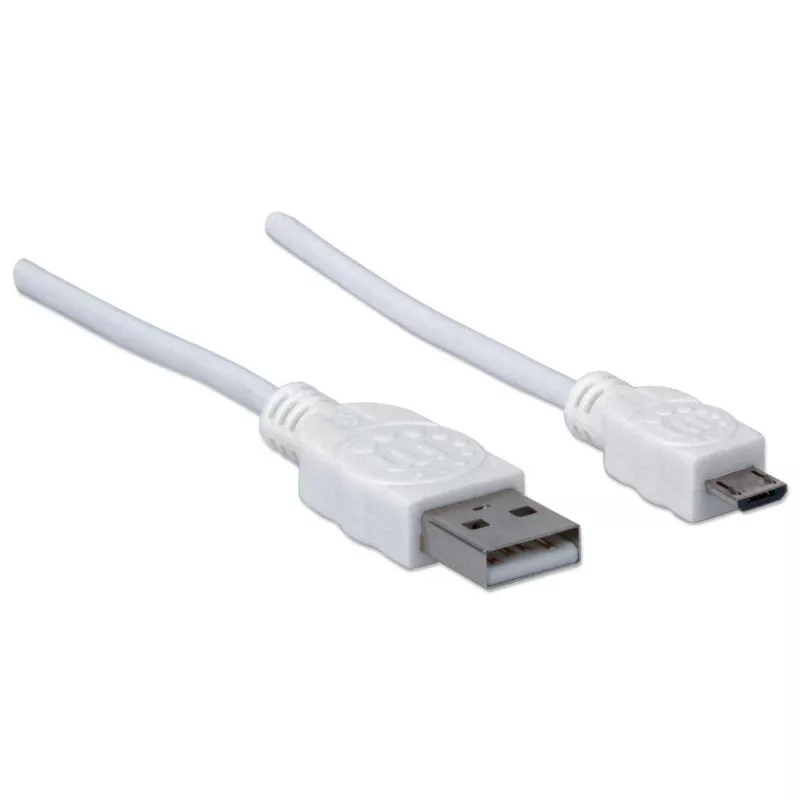 Manhattan USB-A uz Micro-USB kabelis, 1,8 m, vīrietis uz vīrieti, 480 Mb/s (USB 2.0), Hi-Speed USB, balts, mūža garantija