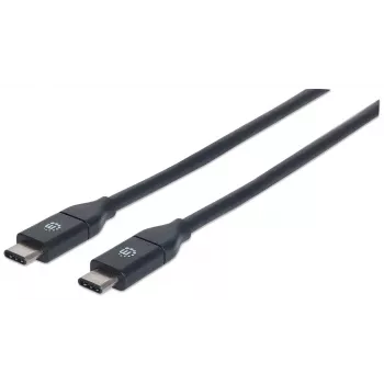 Manhattan USB-C uz USB-C kabelis, 1 m, vīrišķais–vīrišķais, melns, 10 Gbps (USB 3.2 Gen2, zināms arī kā USB 3.1), 3 A (ātrā uzlāde), SuperSpeed+ USB, mūža garantija, ekvivalents USB31CC1M