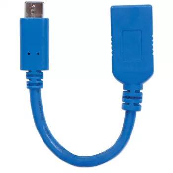 Manhattan USB-C uz USB-A kabelis, 15 cm, vīrišķais pret sievišķo, 5 Gbps (USB 3.2 Gen1 jeb USB 3.0), 3A (ātrā uzlāde), SuperSpeed USB, zils, mūža garantija, ekvivalents USB31CAADP (izņemot krāsu)