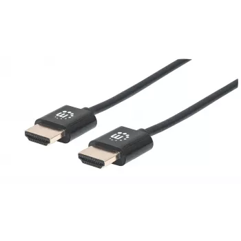Manhattan HDMI kabelis ar Ethernet (īpaši plāns), 4K@60Hz (Premium High Speed), 1 m (3 pēdas), vīriešu-vīriešu, melns, Ultra HD 4k x 2k, pilnībā ekranēts, zeltīti kontakti, mūža garantija