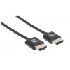 Manhattan HDMI kabelis ar Ethernet (īpaši plāns), 4K@60Hz (Premium High Speed), 1 m (3 pēdas), vīriešu-vīriešu, melns, Ultra HD 4k x 2k, pilnībā ekranēts, zeltīti kontakti, mūža garantija