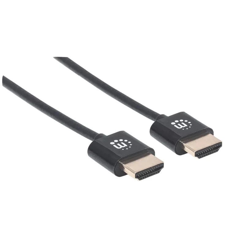 Manhattan HDMI kabelis ar Ethernet (īpaši plāns), 4K@60Hz (Premium High Speed), 1 m (3 pēdas), vīriešu-vīriešu, melns, Ultra HD 4k x 2k, pilnībā ekranēts, zeltīti kontakti, mūža garantija