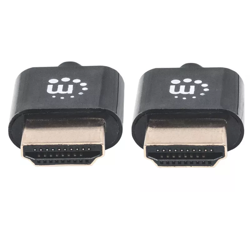 Manhattan HDMI kabelis ar Ethernet (īpaši plāns), 4K@60Hz (Premium High Speed), 1 m (3 pēdas), vīriešu-vīriešu, melns, Ultra HD 4k x 2k, pilnībā ekranēts, zeltīti kontakti, mūža garantija