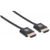 Manhattan HDMI kabelis ar Ethernet (īpaši plāns), 4K@60Hz (Premium High Speed), 1,8 m, vīrietis–vīrietis, melns, Ultra HD 4k x 2k, pilnībā ekranēts, zeltīti kontakti, mūža garantija