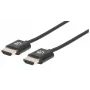 Manhattan HDMI kabelis ar Ethernet (īpaši plāns), 4K@60Hz (augstākās klases ātrdarbīgs), 3 m, vīrišķais–vīrišķais, melns, Ultra HD 4k x 2k, pilnībā ekranēts, zelta pārklājuma kontakti, mūža garantija