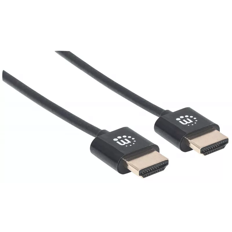 Manhattan HDMI kabelis ar Ethernet (īpaši plāns), 4K@60Hz (augstākās klases ātrdarbīgs), 3 m, vīrišķais–vīrišķais, melns, Ultra HD 4k x 2k, pilnībā ekranēts, zelta pārklājuma kontakti, mūža garantija