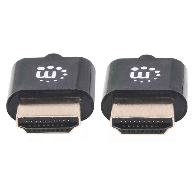 Manhattan HDMI kabelis ar Ethernet (īpaši plāns), 4K@60Hz (augstākās klases ātrdarbīgs), 3 m, vīrišķais–vīrišķais, melns, Ultra HD 4k x 2k, pilnībā ekranēts, zelta pārklājuma kontakti, mūža garantija