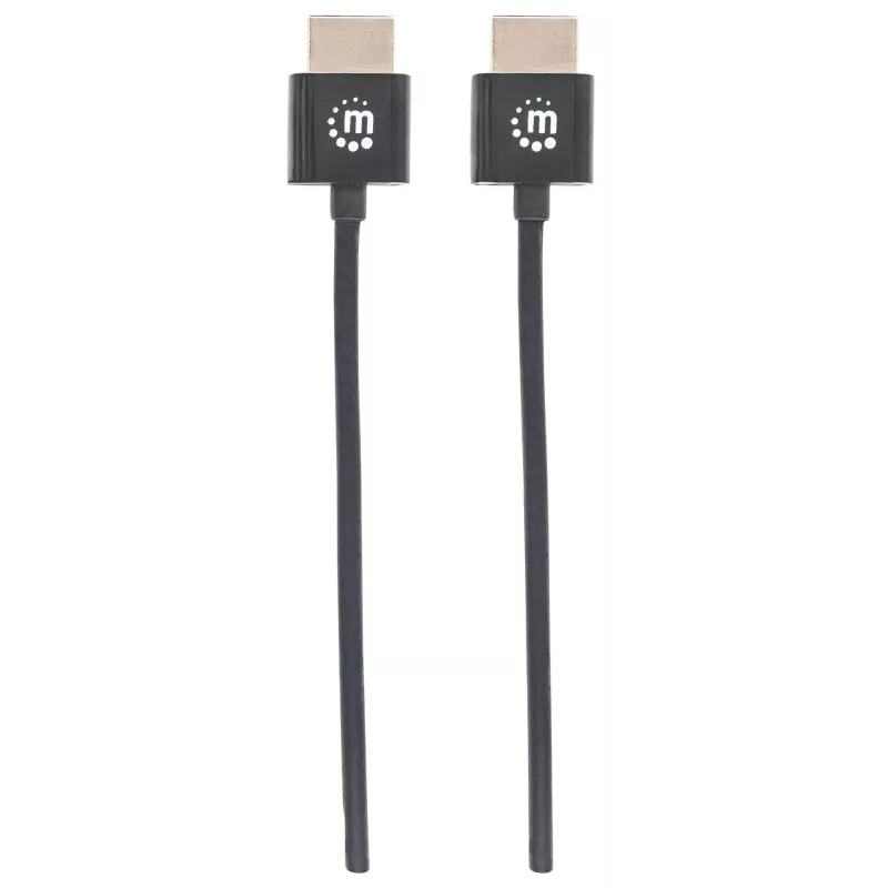 Manhattan HDMI kabelis ar Ethernet (īpaši plāns), 4K@60Hz (augstākās klases ātrdarbīgs), 3 m, vīrišķais–vīrišķais, melns, Ultra HD 4k x 2k, pilnībā ekranēts, zelta pārklājuma kontakti, mūža garantija