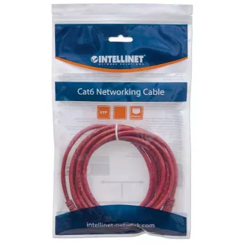 Intellinet tīkla komutācijas kabelis, Cat6, 0,5 m, sarkans, CCA, U/UTP, PVC, RJ45, zeltīti kontakti, neaizķerams, ar apvalku, mūža garantija