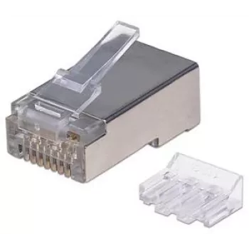 Intellinet RJ45 modulārie kontaktdakšas Pro Line, Cat6A, STP, 3-zaru, cietajiem un savītajiem vadiem, 50 µ zelta pārklājuma kontakti, 70 gab. iepakojumā