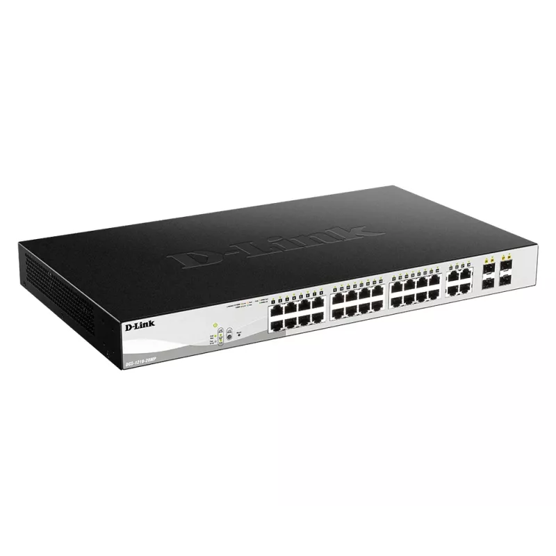 D-Link 28 portu Gigabit PoE viedais pārvaldāmais komutators ar 4 kombinētajiem pieslēgvietām