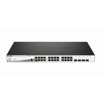 D-Link 28 portu Gigabit PoE+ viedais pārvaldāmais slēdzis ar 4 x 100/1000 Mb/s kombinētajiem portiem